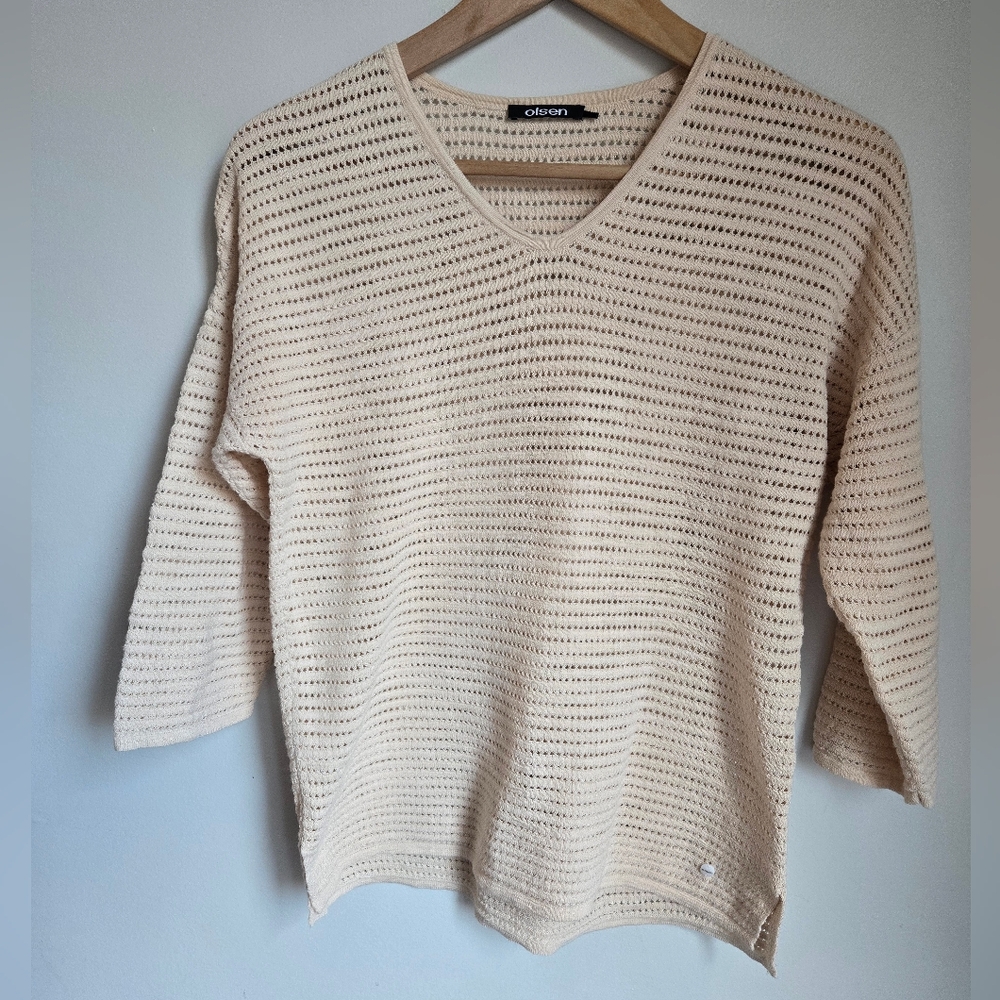 OLSEN Cream V-Neck Loose Knit Sweater